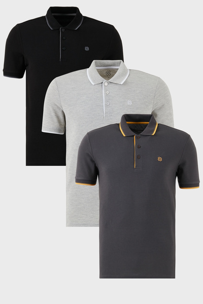 Buratti Cotton Regular Fit Stripe Detailed Buttoned Polo Collar 3-Pack t Shir...