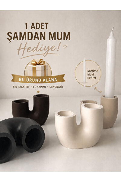 Moods Candle Studio Modern Çiftli Şamdan - Hediye Ev Dekorasyonu - Kahverengi...