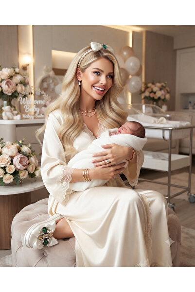 pegu baby collection طقم تاج وشبشب للحوامل من PEGU مزين بفيونكة من الساتان وا...