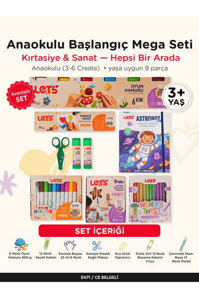 Lets Anaokulu Kreş Başlangıç Mega Kırtasiye Sanat Seti (Boyama Kalemi + Keçel...
