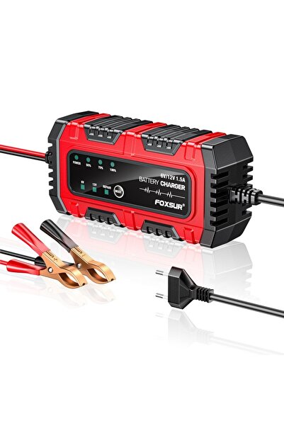 Foxsur Moto/Auto 6V-12V, 4Ah30Ah, Intelligent Battery Charger Rectifier with ...