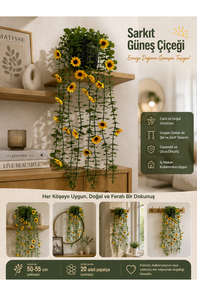 Lilac Home Yapay Çiçek Papatya Detaylı Sarkan Bitki (20 kafa papatya )