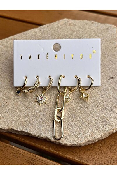 nunu takı Yakemiyou Stone Paperclip Six-Piece Earrings