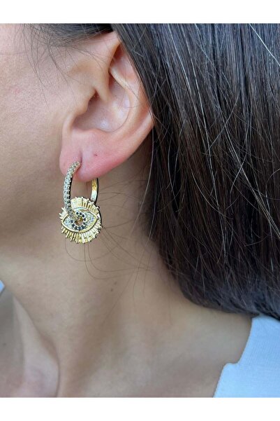 nunu takı Gold Color Circle Eye Earrings