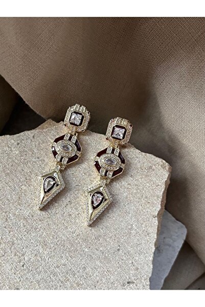 nunu takı Antique Burgundy Pendant Earrings