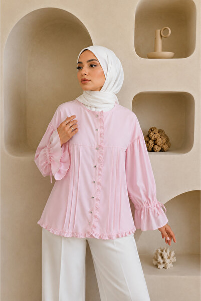bellura Fırfır Detaylı Kolu Bağcıklı Taş Düğmeli Tunik