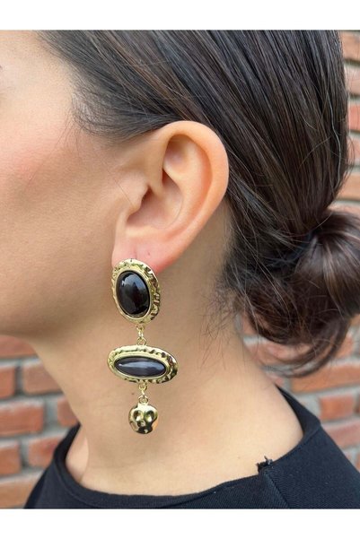 nunu takı Black Stone Pendant Earrings