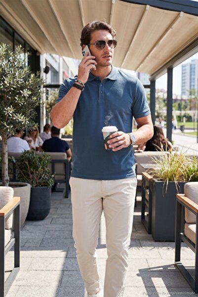 Buratti Tricou pentru bărbați din bumbac, regular fit, cu guler polo și nastu...