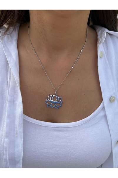 nunu takı Silver Colored Lotus Pendant Necklace