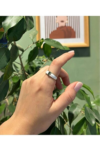 nunu takı Green Stone White Stripe Ring