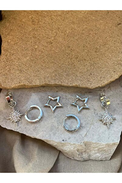 nunu takı Silver Color Starry Stone Six Piece Earrings