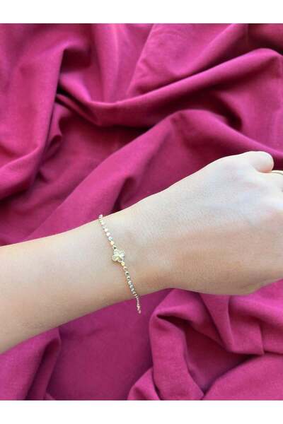 nunu takı Clover Stone Thin Strand Bracelet