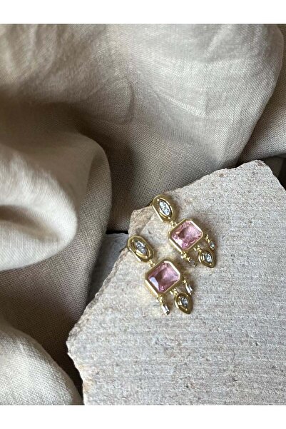 nunu takı Pink Stone Gold Color Earrings