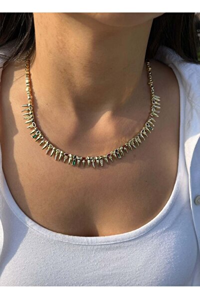 nunu takı Colorful Stone Gear Necklace