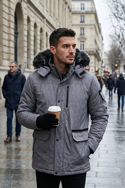 Buratti Peluş Astarlı Suya ve Rüzgara Dayanıklı Soğuk Geçirmez Slim Fit Mont ...