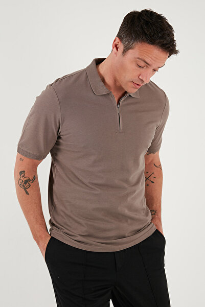 Buratti Cotton Regular Fit Half Zipper Polo Neck t Shirt Men's Polo Neck t Sh...