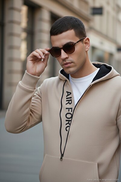 Buratti bumbac bucăți slim fit buzunar cangur detaliu cu fermoar Hanorac cu g...