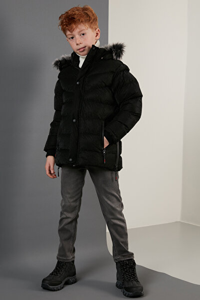 Lela Plush Lined Faux Fur Collar Removable Hooded Winter Coat Boy's Coat 5761906
