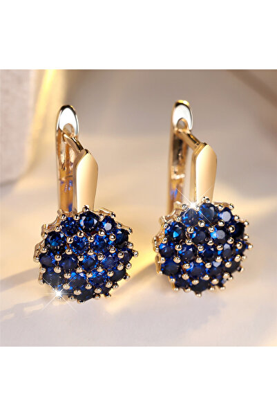 Choice Gold Cute Sunflower Blue Crystal Round Zircon Hoop Earrings For Women ...