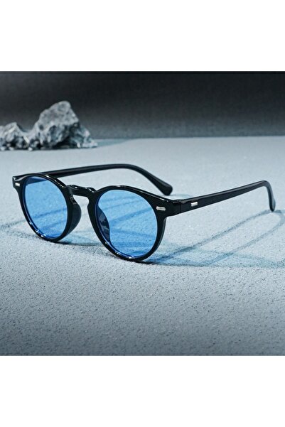 Choice3 black blue 1pcs Unisex Retro Round Glasses, Black Frame with Blue Len...