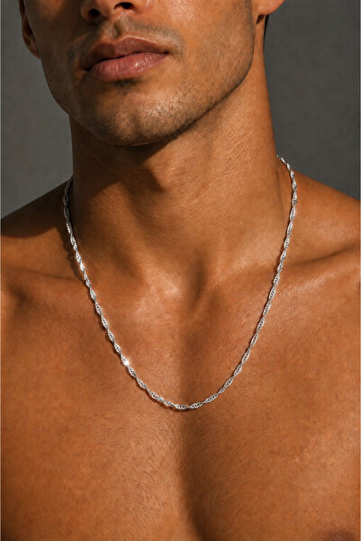 Tixy Pixy Steel Singapore Chain 3mm Silver Men's Necklace