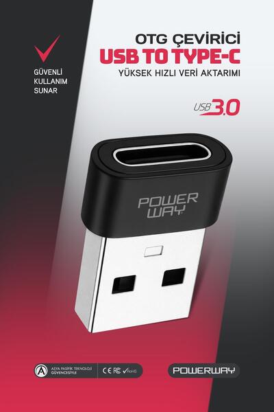 POWERWAY USB to Type-C 3.1 (YÜKSEK HIZLI) Veri Aktarımı Otg Çevirici Dönüştür...