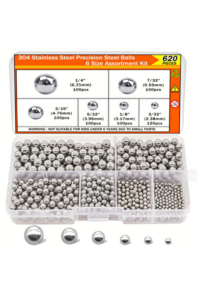 Choice 620pcs 620pcs 304 Stainless Steel Precision Balls Kit, 6 Sizes (1/4" 7...