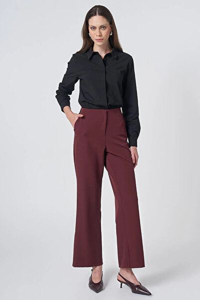 Kayra Basic Fabric Trousers Claret Red