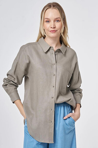 Kayra Sporty Stitched Linen Lyocell Tunic Dark Mink