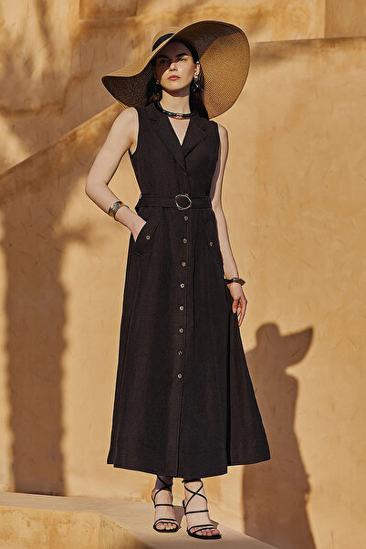 Kayra Viscose Linen Dress Black