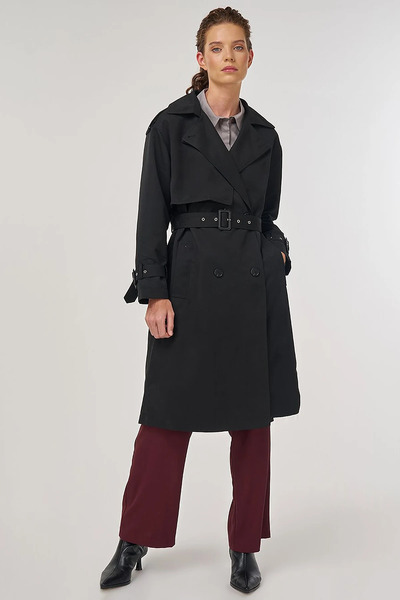 Kayra Epaulette Detailed Trench Coat Black