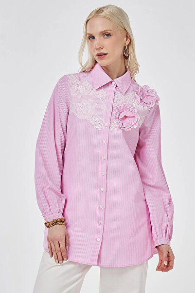 Kayra Lace Trimmed Cotton Viscose Tunic Candy Pink
