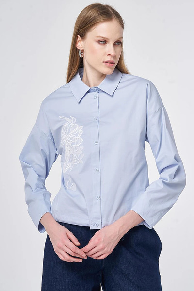 KYR Embroidered Cotton Blouse Blue