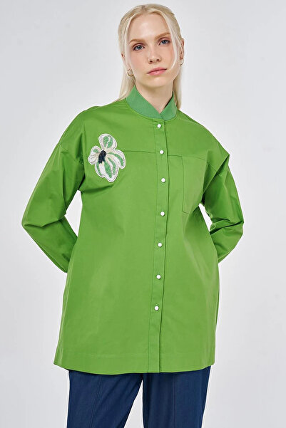 KYR College Collar Embroidery Detailed P Cotton U Blouse Pistachio Green