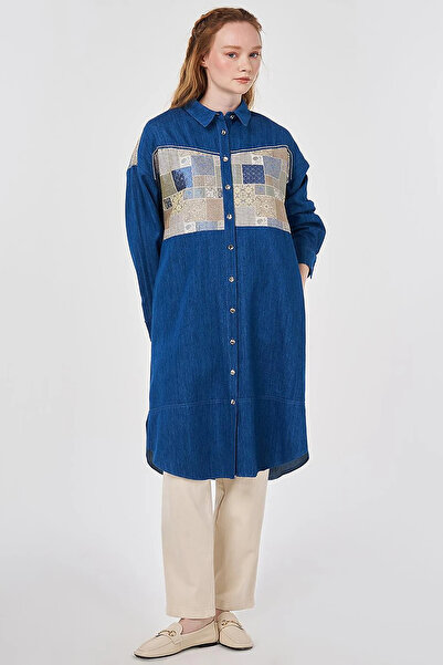 Kayra Washable Jacquard Denim Tunic Blue