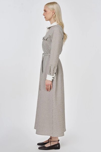 Kayra Cover Pocketed Gofreli Dress Dark Brown
