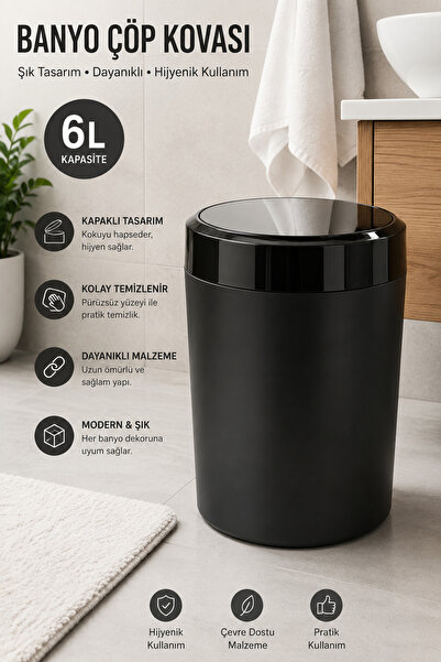 Tugomer 6 Lt Pratik Kapak Mutfak Çöp Kovası - Çizgili Tasarım Yuvarlak Banyo ...