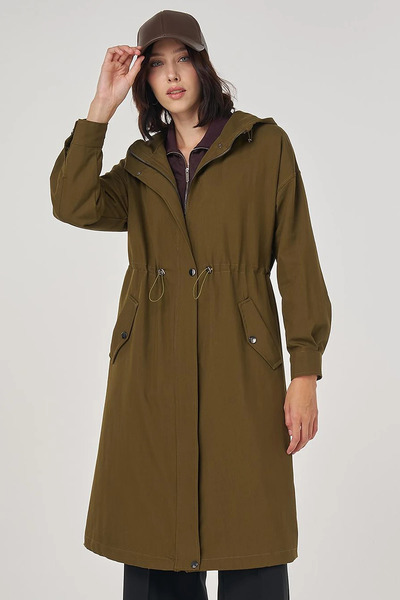 Kayra Off-Shoulder Trench Coat Khaki