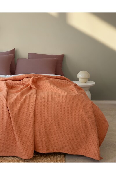 Bej Home Turuncu Renkli Çift Kişilik Pike 220x240 cm %100 Pamuk