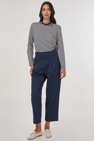 Kayra Carrot Cut Pleated Trousers Dark Navy Blue