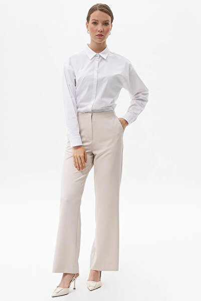 Kayra Stone Colored Basic Elastic Waist Trousers