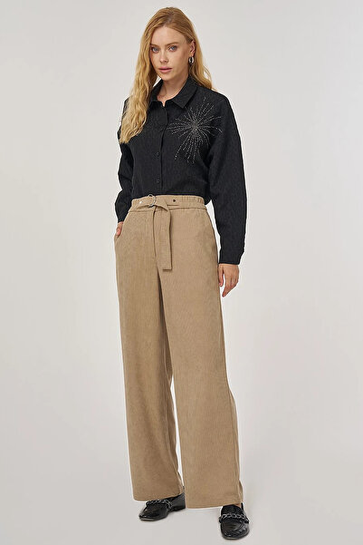 Kayra Velvet Trousers with Metal Accessories Mink