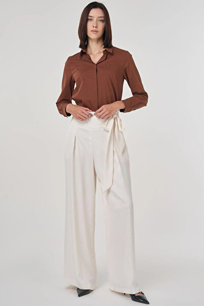 Kayra Waist-Tied Satin Trousers Ecru