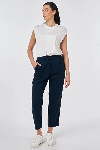 Kayra High Waist Gabardine Trousers Dark Navy Blue