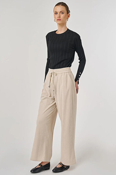 Kayra Relaxed Fit Velvet Trousers Stone