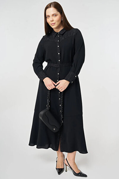 Kayra Buckle Detail Crepe Dress Black