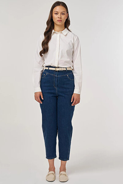 Kayra High Waist Carrot Cut Denim Trousers Blue