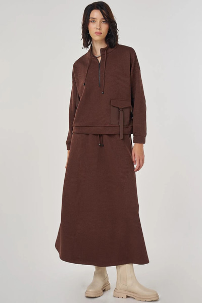 Kayra Pocket Detailed Double Suit Dark Brown