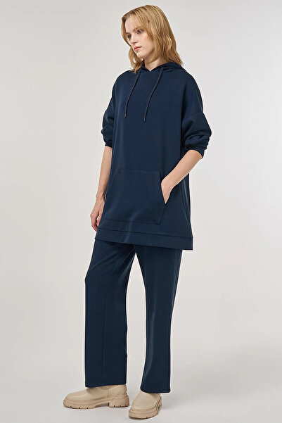 Kayra Hooded Detailed Double Set Navy Blue
