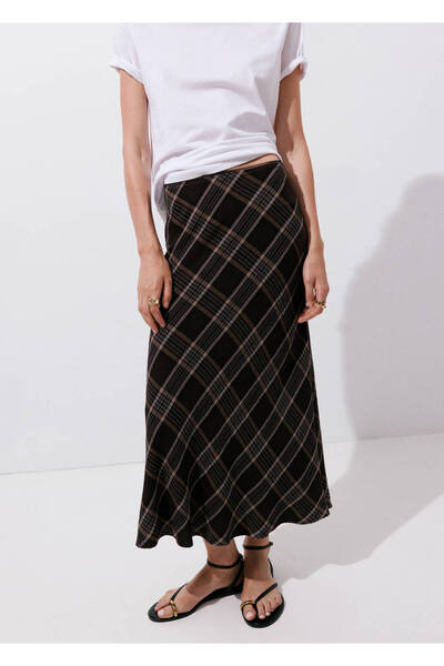 MANGO Woman Kareli midi boy etek